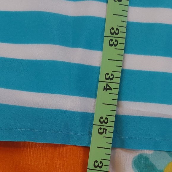 Crown & Ivy Women's Sz 14 Ruffle V-Neck Geometric Border Print Shift Dress Blue - Picture 4 of 5